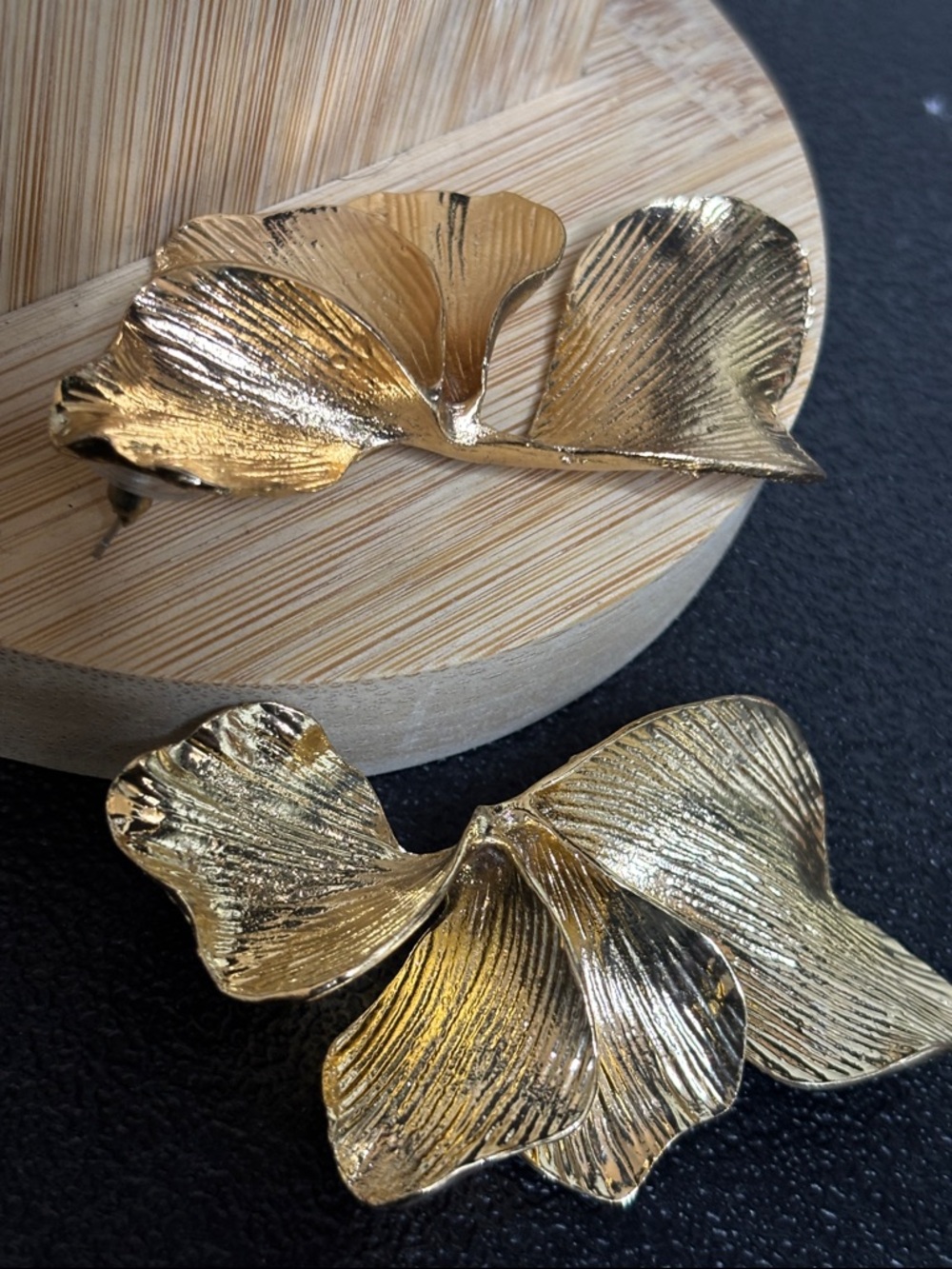 Chunky Gold Floral Petal Drop Earrings - Elegant Women Jewelry Runway - Picture 3 of 6